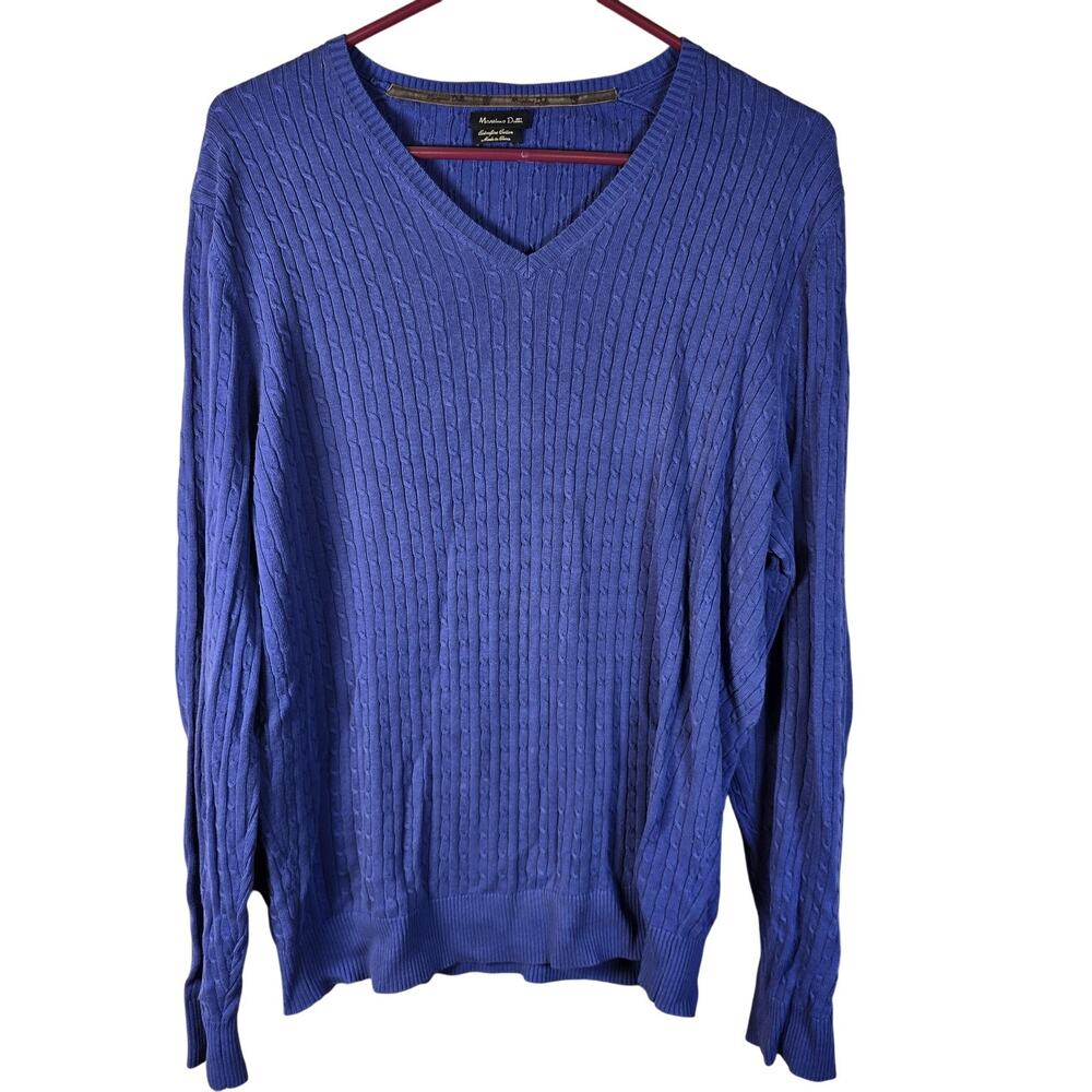 Massimo Dutti Mens Blue Cable Knit Sweater Large
